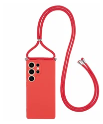 Samsung S25 Ultra Hoesje met Koord en Camera Bescherming Back Cover Rood afbeelding