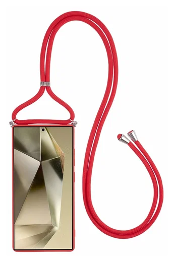 Samsung S25 Ultra Hoesje met Koord en Camera Bescherming Back Cover Rood afbeelding 6