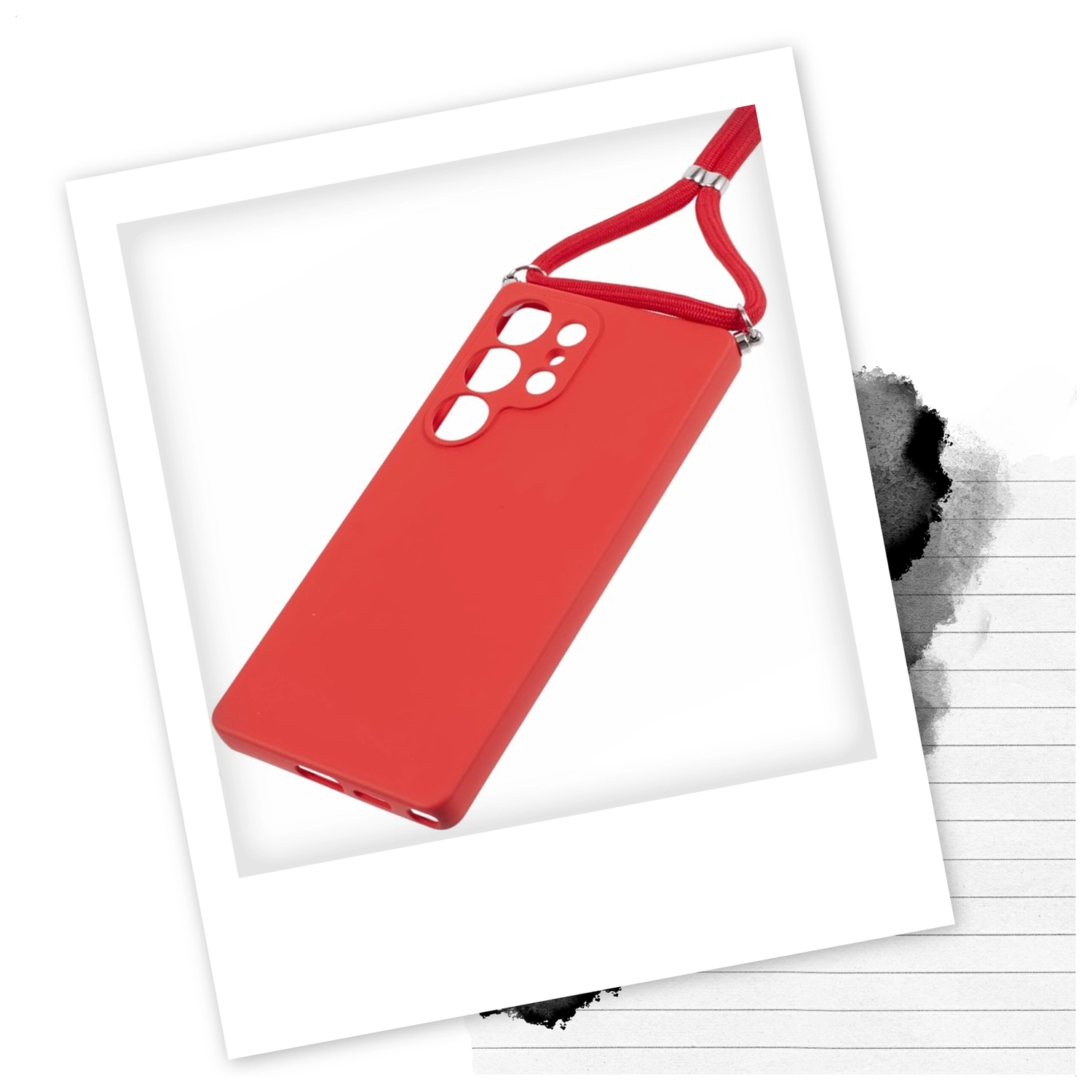 Samsung S25 Ultra Hoesje met Koord en Camera Bescherming Back Cover Rood afbeelding 2