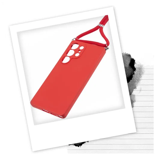 Samsung S25 Ultra Hoesje met Koord en Camera Bescherming Back Cover Rood afbeelding 2