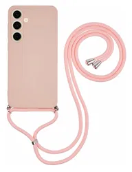 Samsung Galaxy S25 Hoesje met Koord en Camera Bescherming Back Cover Roze afbeelding