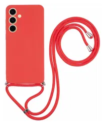 Samsung Galaxy S25 Hoesje met Koord en Camera Bescherming Back Cover Rood afbeelding