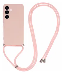 Samsung S24 Hoesje met Koord en Camera Bescherming Back Cover Roze afbeelding