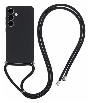 Samsung S24 Hoesje met Koord en Camera Bescherming Back Cover Zwart