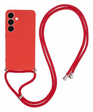 Samsung S24 Hoesje met Koord en Camera Bescherming Back Cover Rood