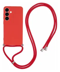 Samsung S24 Hoesje met Koord en Camera Bescherming Back Cover Rood afbeelding
