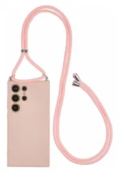 Samsung S24 Ultra Hoesje met Koord en Camera Bescherming Back Cover Roze afbeelding