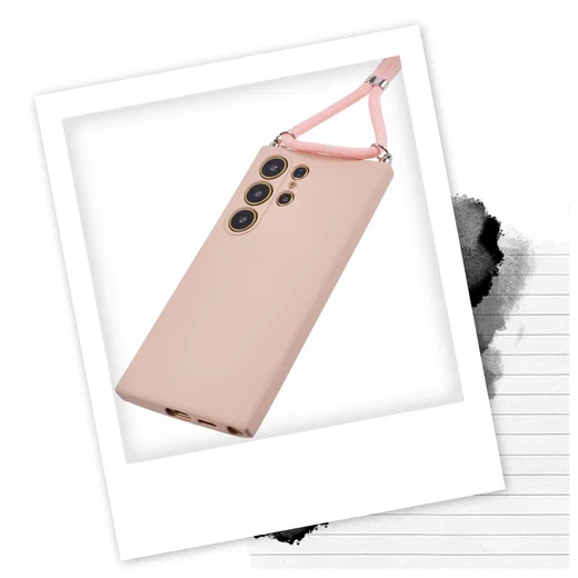 Samsung S24 Ultra Hoesje met Koord en Camera Bescherming Back Cover Roze afbeelding 2
