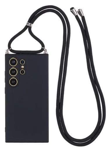 Samsung S24 Ultra Hoesje met Koord en Camera Bescherming Back Cover Zwart afbeelding 1