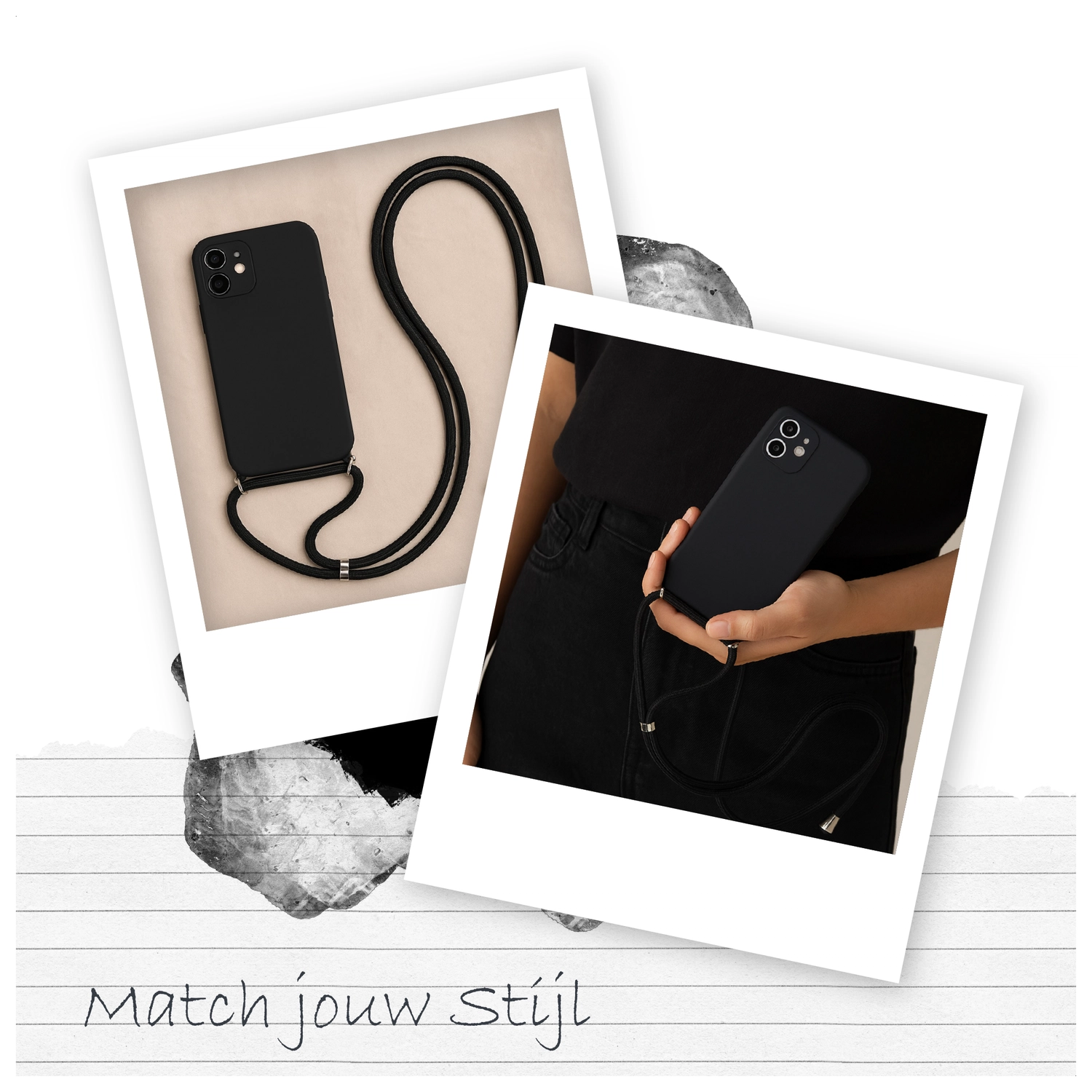 Samsung S24 Ultra Hoesje met Koord en Camera Bescherming Back Cover Zwart afbeelding 3