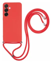 Samsung Galaxy A56 Hoesje met Koord en Camera Bescherming Back Cover Rood afbeelding
