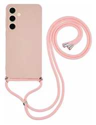 Samsung Galaxy A16 Hoesje met Koord en Camera Bescherming Back Cover Roze afbeelding