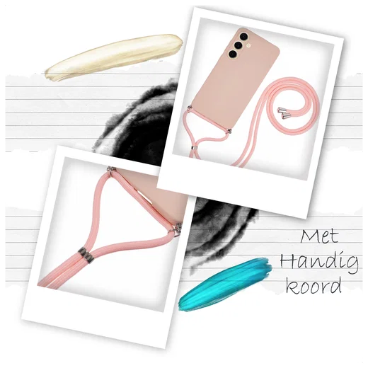 Samsung Galaxy A55 Hoesje met Koord en Camera Bescherming Back Cover Roze afbeelding 3
