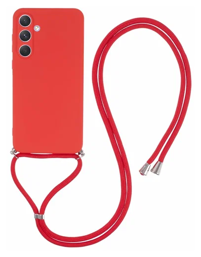 Samsung Galaxy A55 Hoesje met Koord en Camera Bescherming Back Cover Rood afbeelding 1
