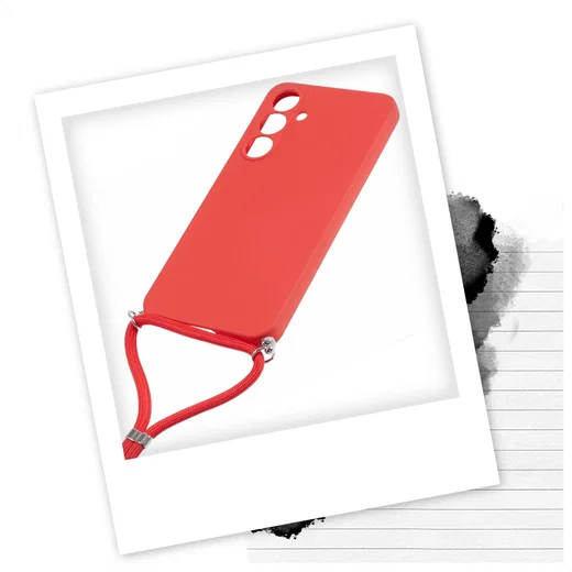 Samsung Galaxy A55 Hoesje met Koord en Camera Bescherming Back Cover Rood afbeelding 2