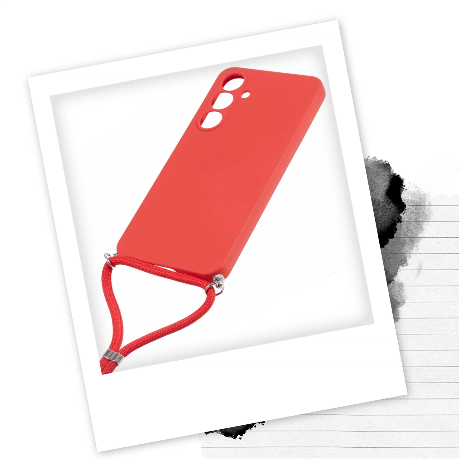 Samsung Galaxy A54 Hoesje met Koord en Camera Bescherming Back Cover Rood afbeelding 2