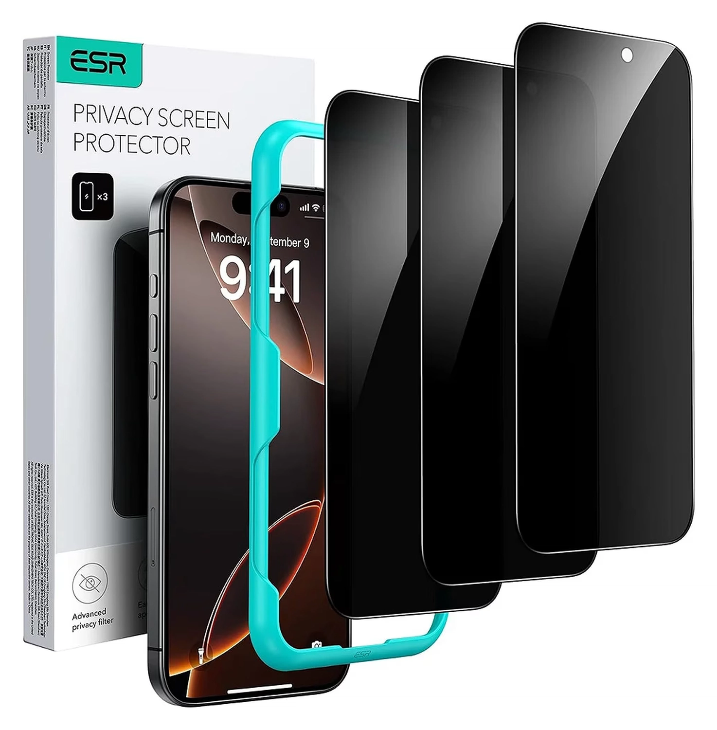 ESR Privacy Screen Protector iPhone 17 Pro Max Tempered Glass (3-Pack) afbeelding 1