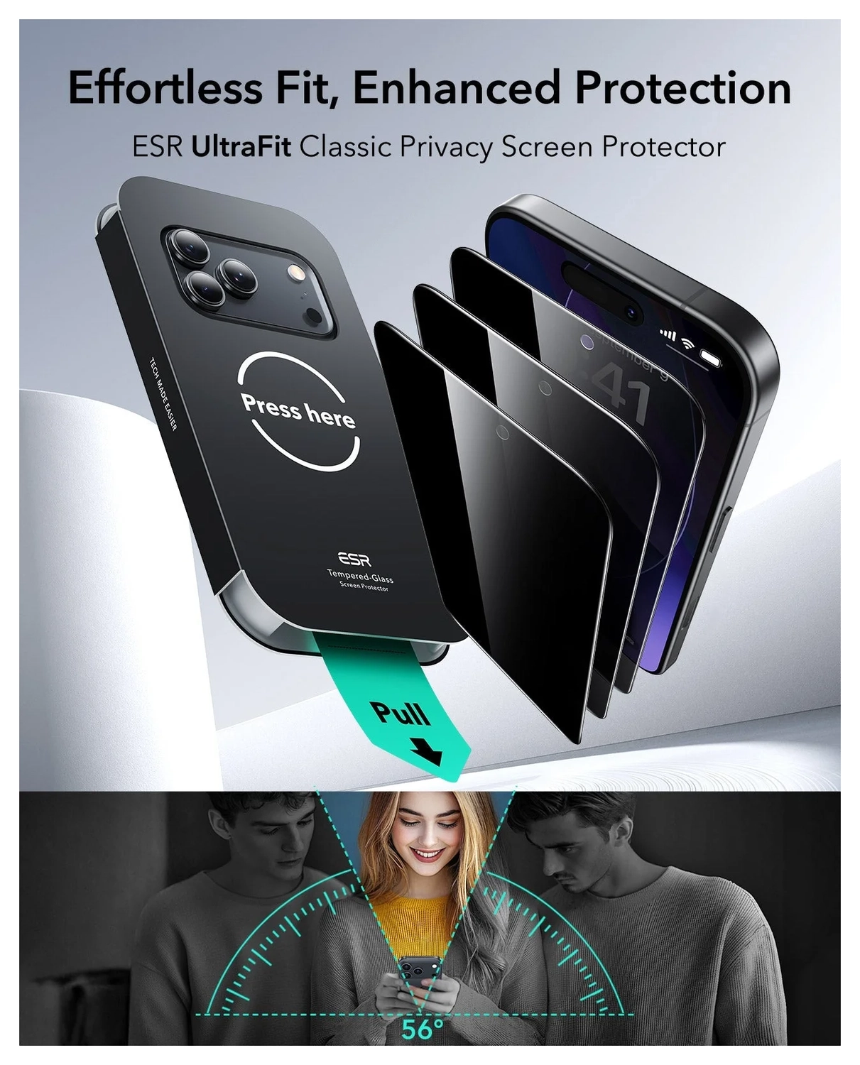 ESR UltraFit Privacy iPhone 17 Pro Max Screen Protector Tempered Glass (3-Pack) afbeelding 2