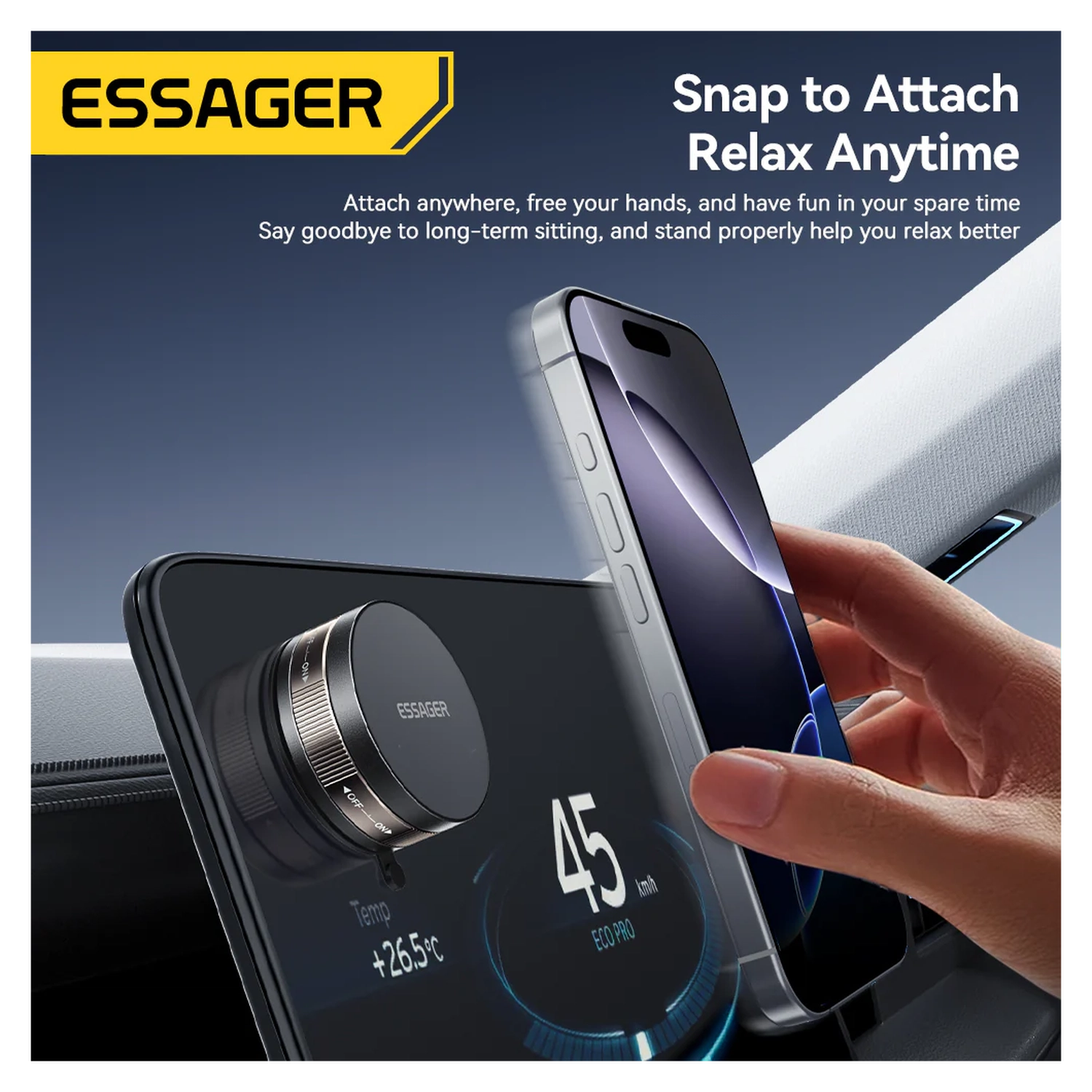 Essager Compacte MagSafe Telefoonhouder Auto Dashboard met Zuignap Zwart afbeelding 3