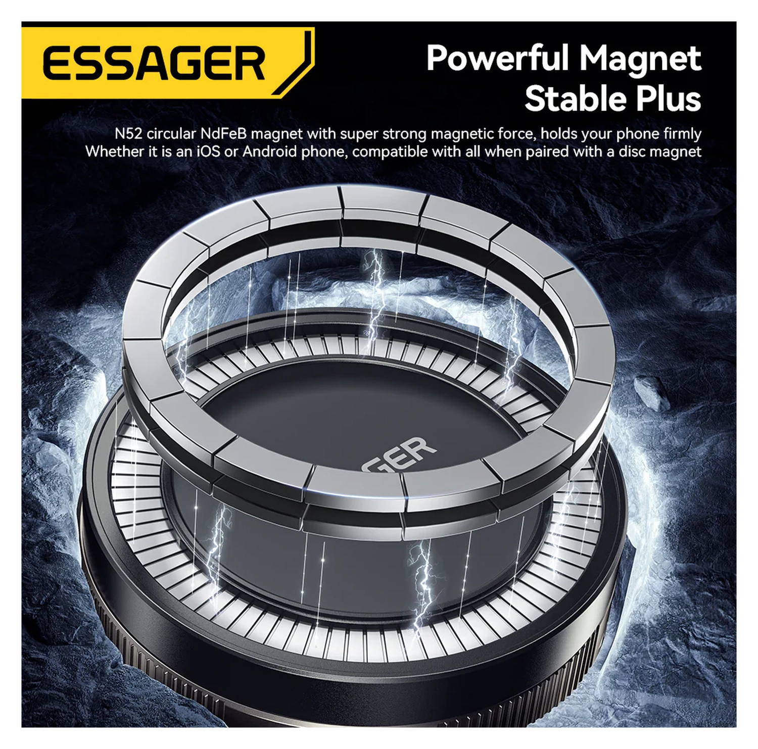 Essager Compacte MagSafe Telefoonhouder Auto Dashboard met Zuignap Zwart afbeelding 6