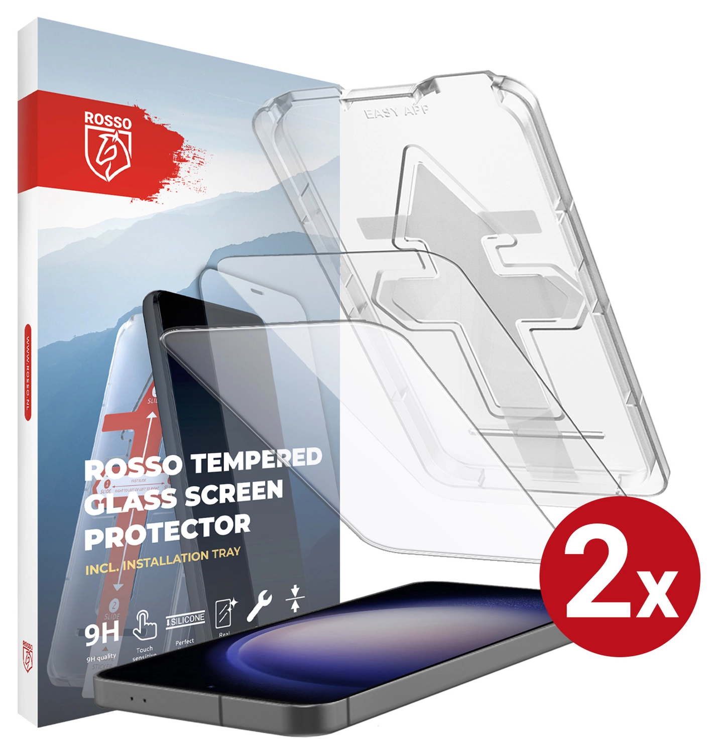 Rosso Samsung S23 Plus Tempered Glass met Installatietray (2-Pack) afbeelding 1