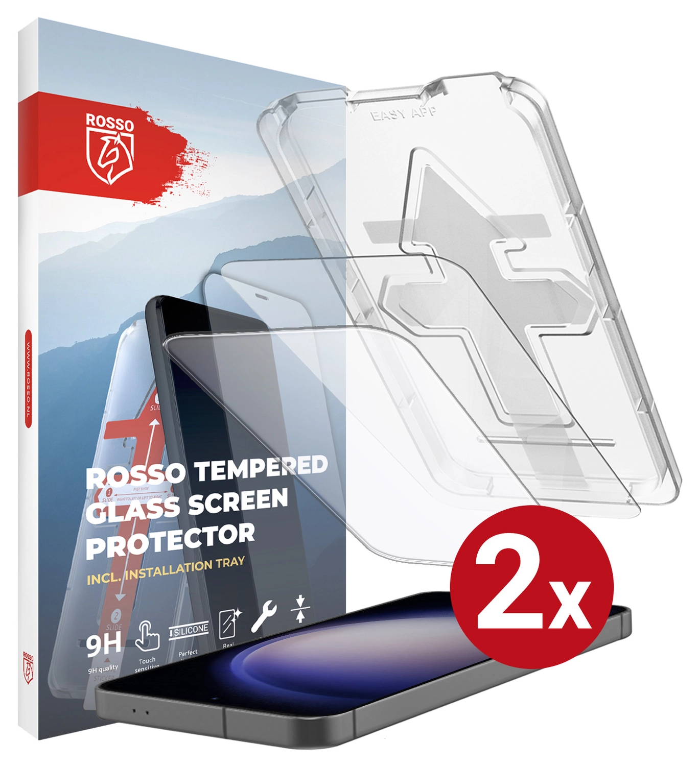 Rosso Samsung S23 Plus Tempered Glass met Installatietray (2-Pack) afbeelding 13