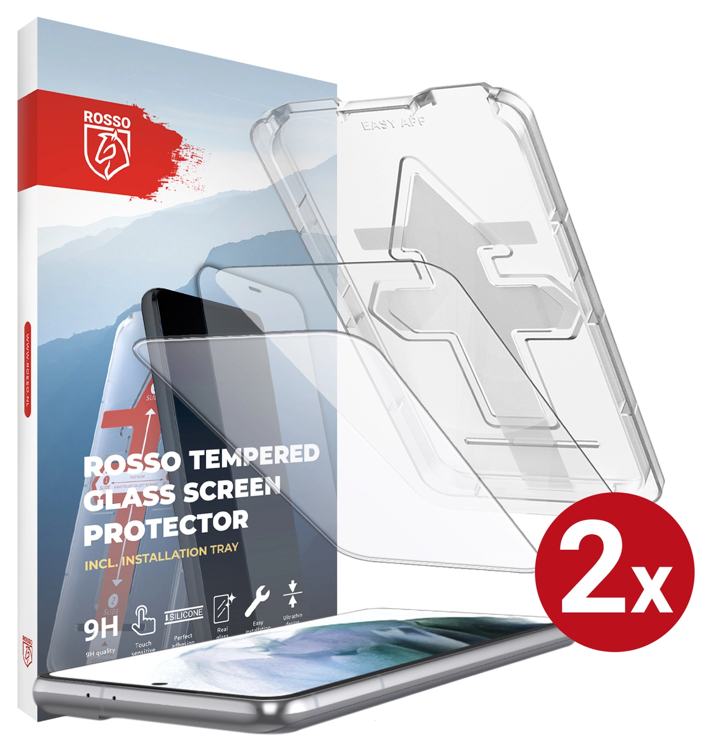 Rosso Samsung Galaxy S21 Tempered Glass met Installatietray (2-Pack) afbeelding 1