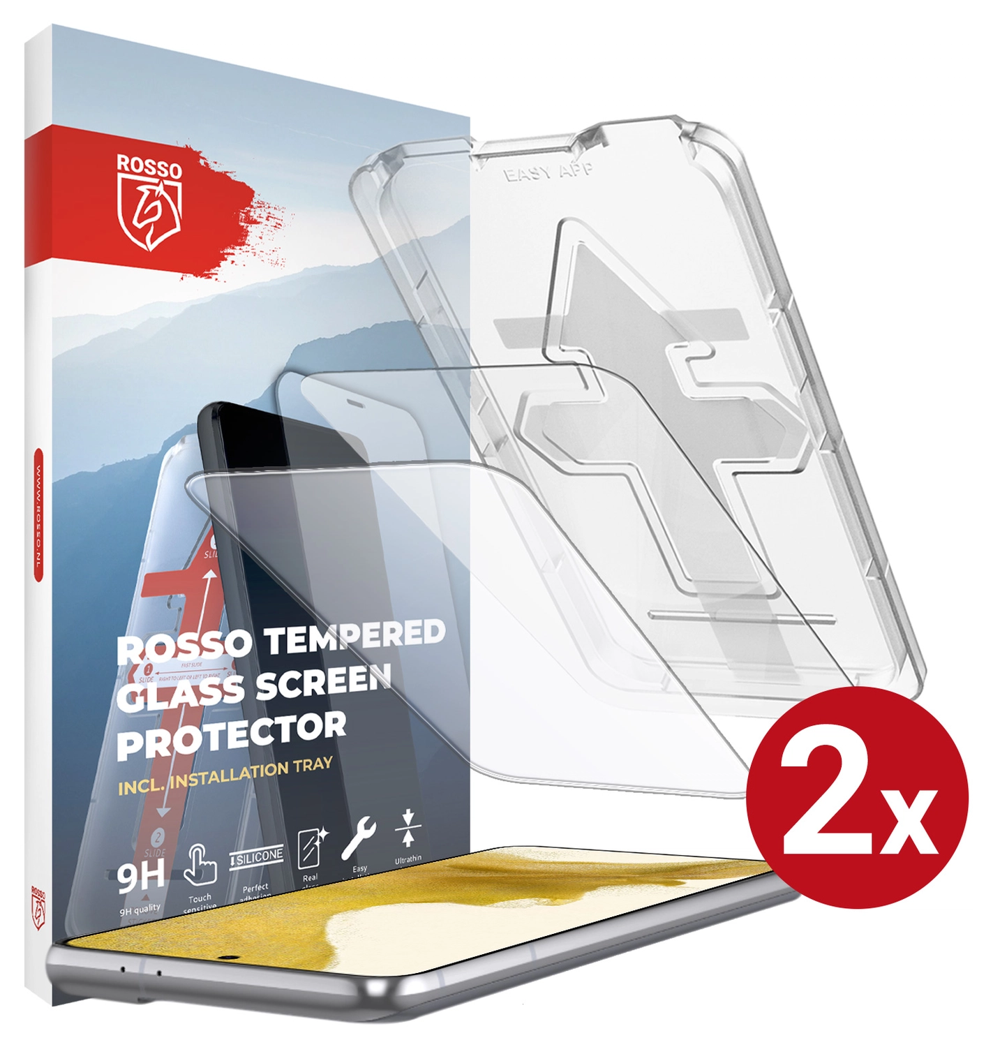 Rosso Samsung Galaxy S22 Tempered Glass met Installatietray (2-Pack) afbeelding 1