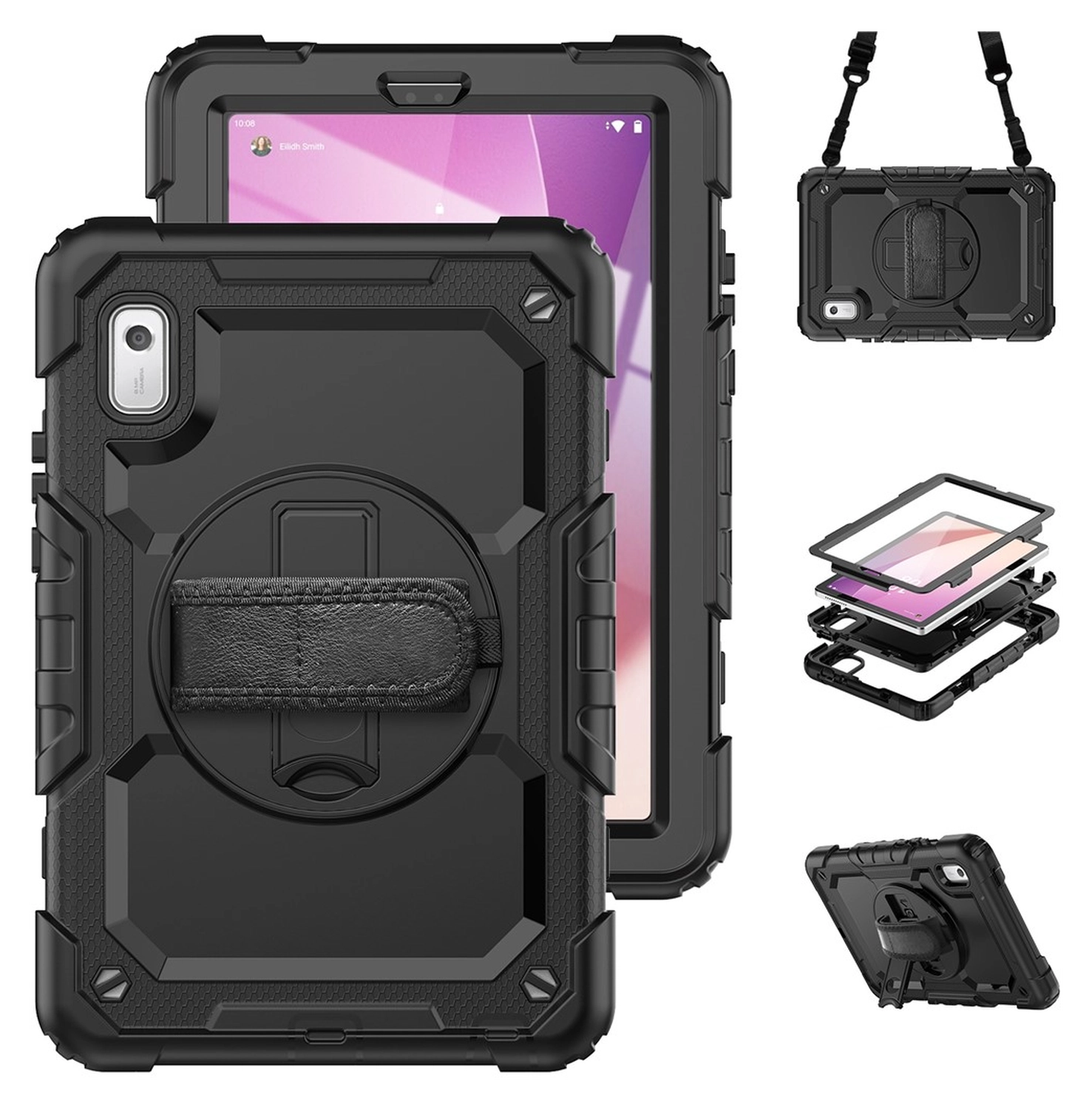 Lenovo Tab One Hoes met Ingebouwde Screen Protector en Handriem Zwart afbeelding 2