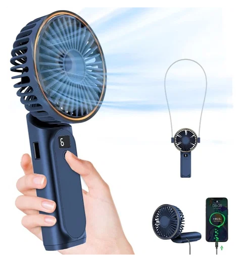 Draagbare Mini Hand Ventilator Oplaadbaar met Nekkoord Blauw afbeelding 1