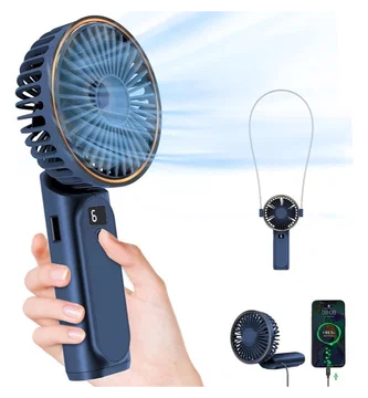 Draagbare Mini Hand Ventilator Oplaadbaar met Nekkoord Blauw