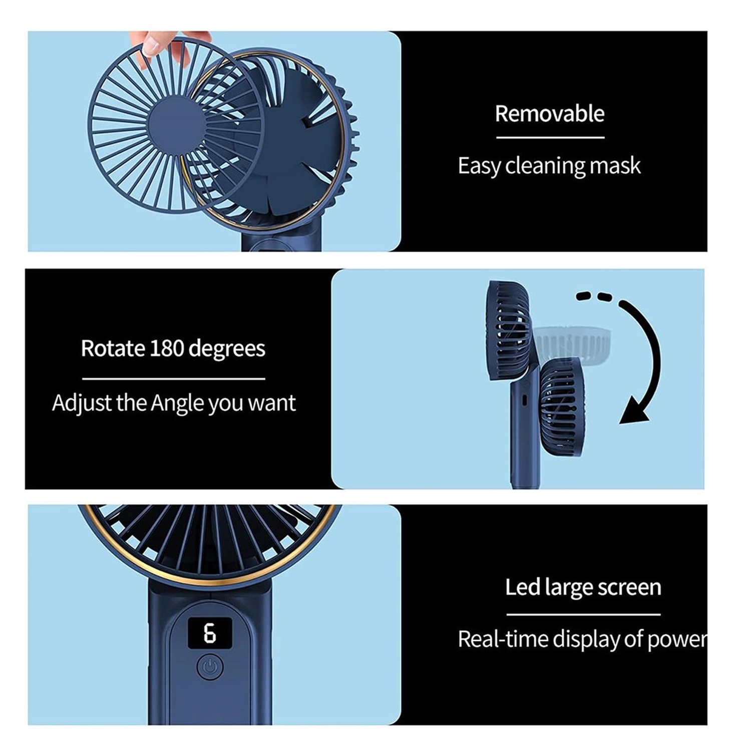 Draagbare Mini Hand Ventilator Oplaadbaar met Nekkoord Blauw afbeelding 6