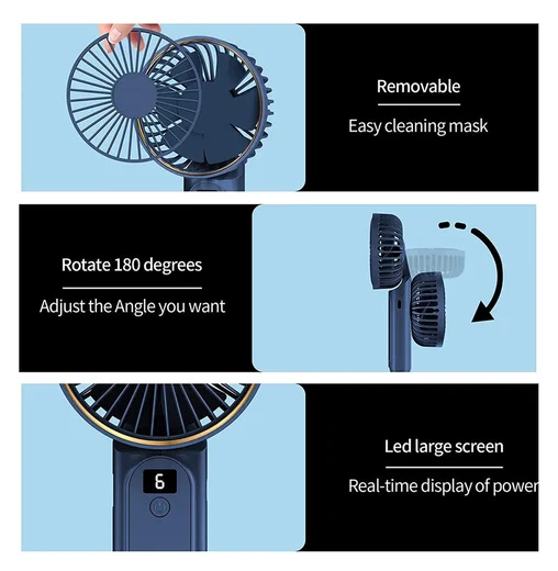 Draagbare Mini Hand Ventilator Oplaadbaar met Nekkoord Blauw afbeelding 6