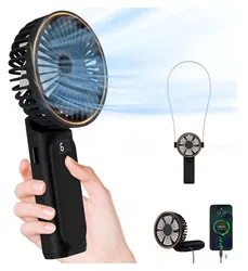 Draagbare Mini Hand Ventilator Oplaadbaar met Nekkoord Zwart afbeelding