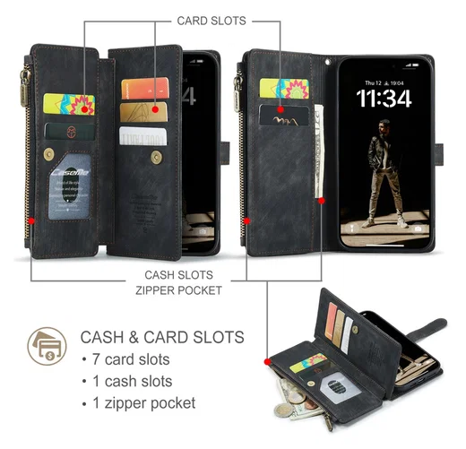 CaseMe C30 Apple iPhone 17 Hoesje Pasjeshouder Book Case Zwart afbeelding 3