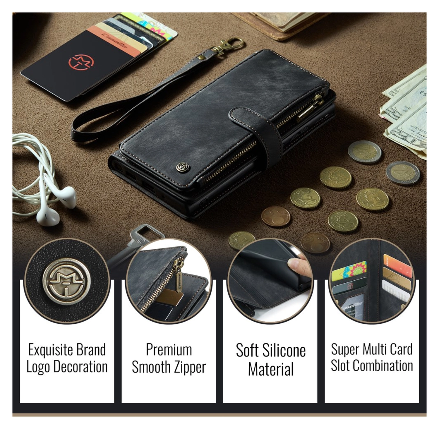 CaseMe C30 Apple iPhone 17 Hoesje Pasjeshouder Book Case Zwart afbeelding 4
