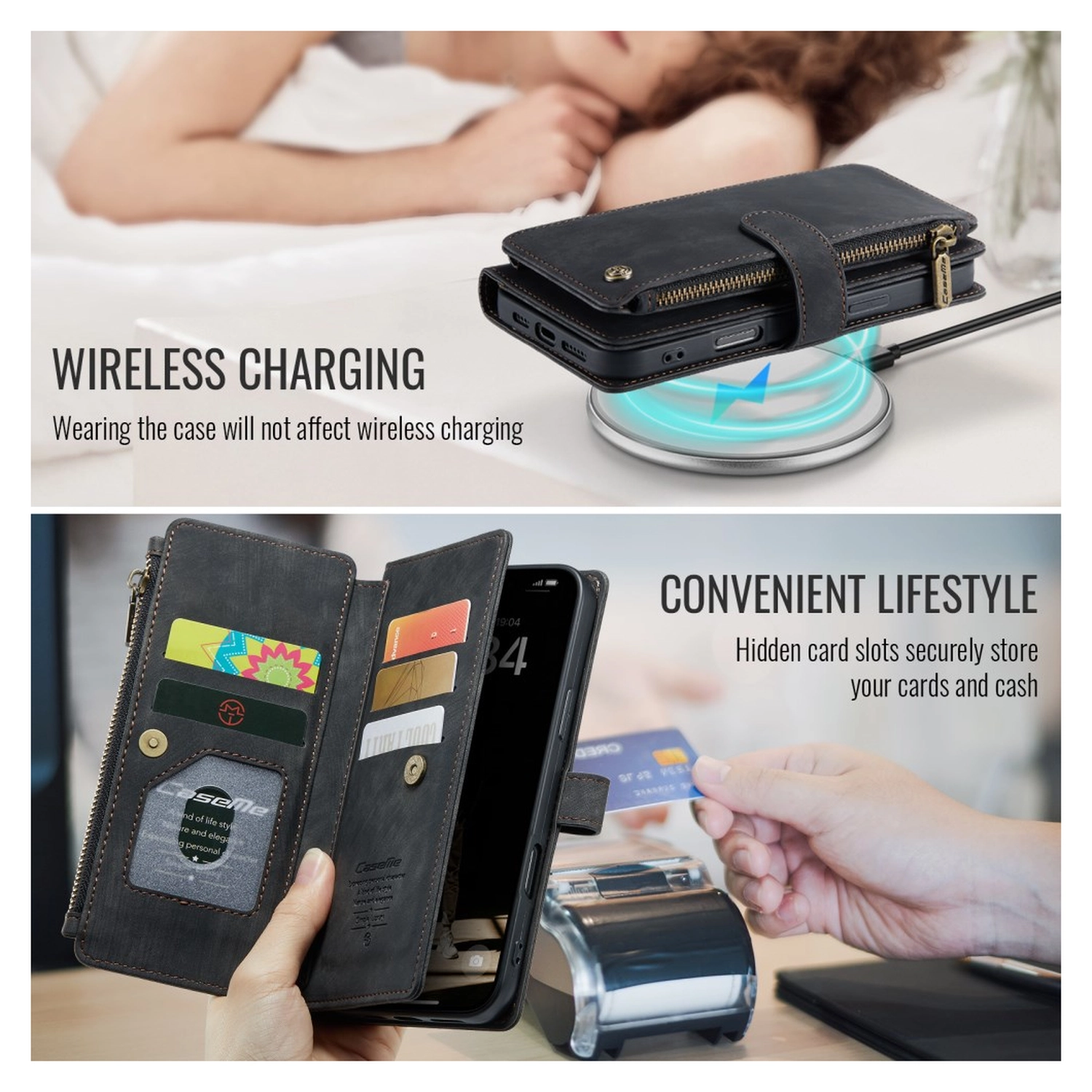 CaseMe C30 Apple iPhone 17 Hoesje Pasjeshouder Book Case Zwart afbeelding 7