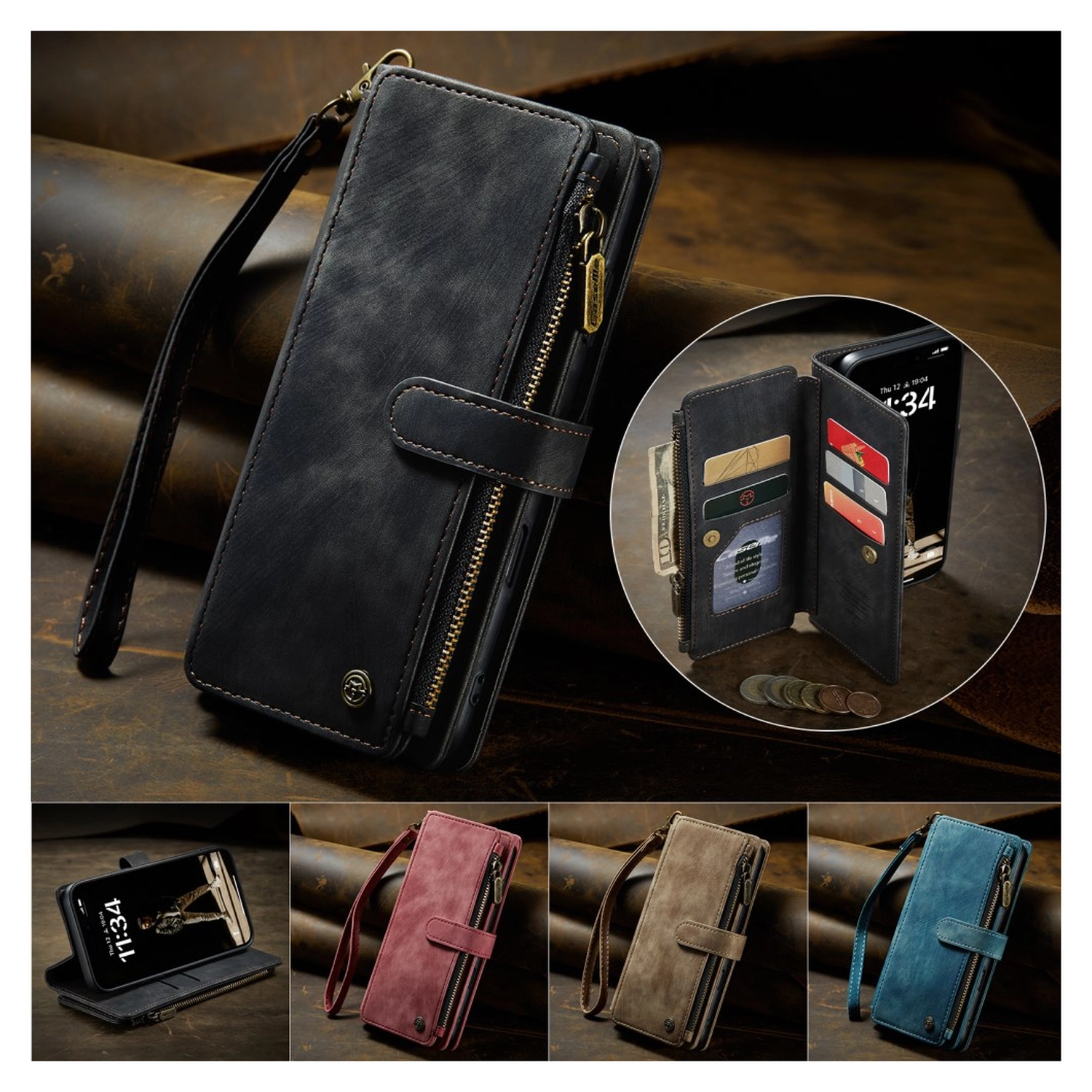 CaseMe C30 Apple iPhone 17 Hoesje Pasjeshouder Book Case Zwart afbeelding 8