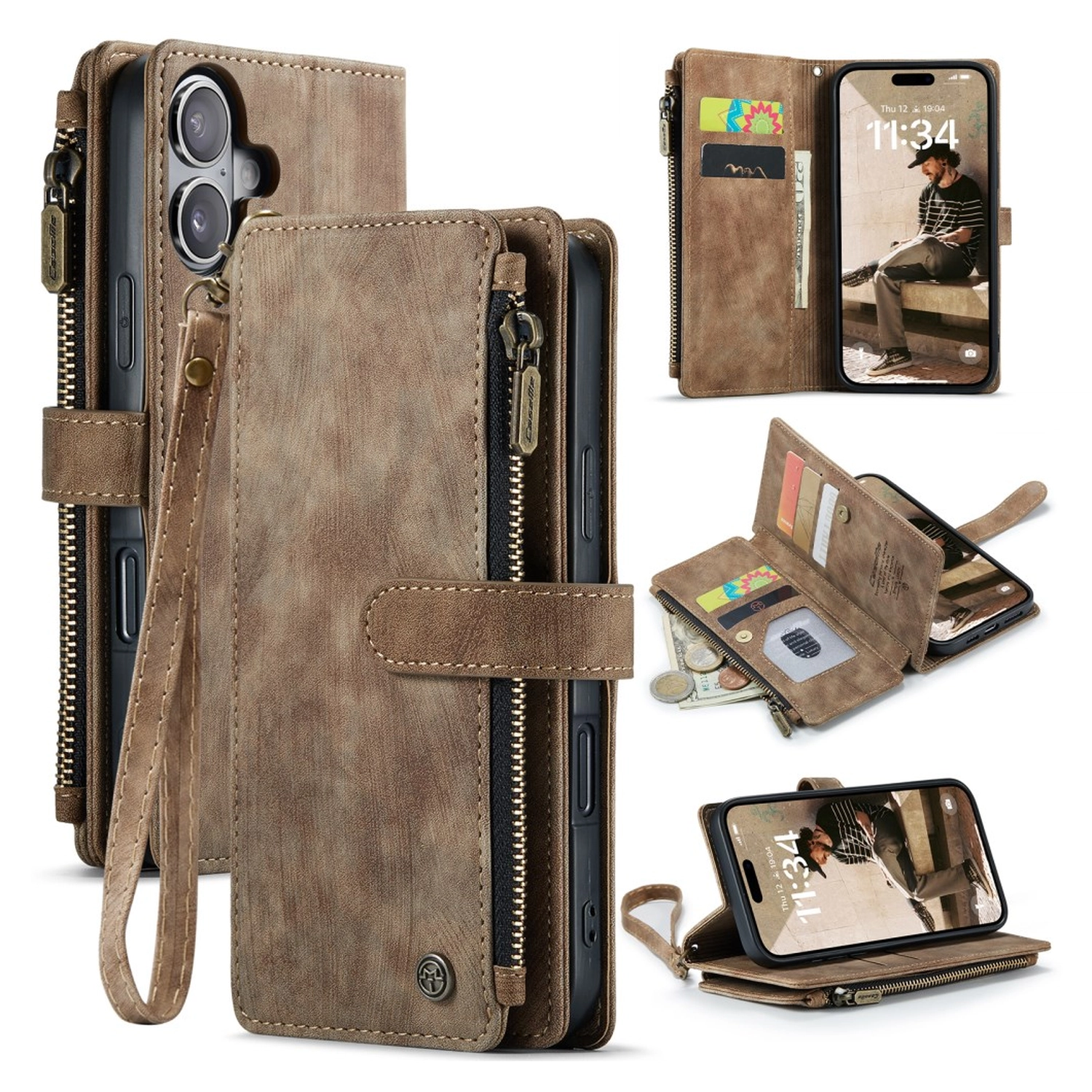 CaseMe C30 Apple iPhone 17 Hoesje Pasjeshouder Book Case Bruin afbeelding 2