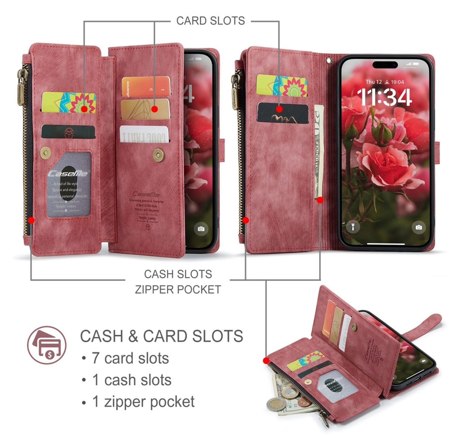 CaseMe C30 Apple iPhone 17 Hoesje Pasjeshouder Book Case Rood afbeelding 3