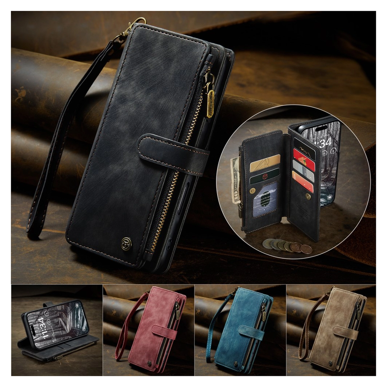 CaseMe C30 Apple iPhone 17 Pro Hoesje Pasjeshouder Book Case Zwart afbeelding 10