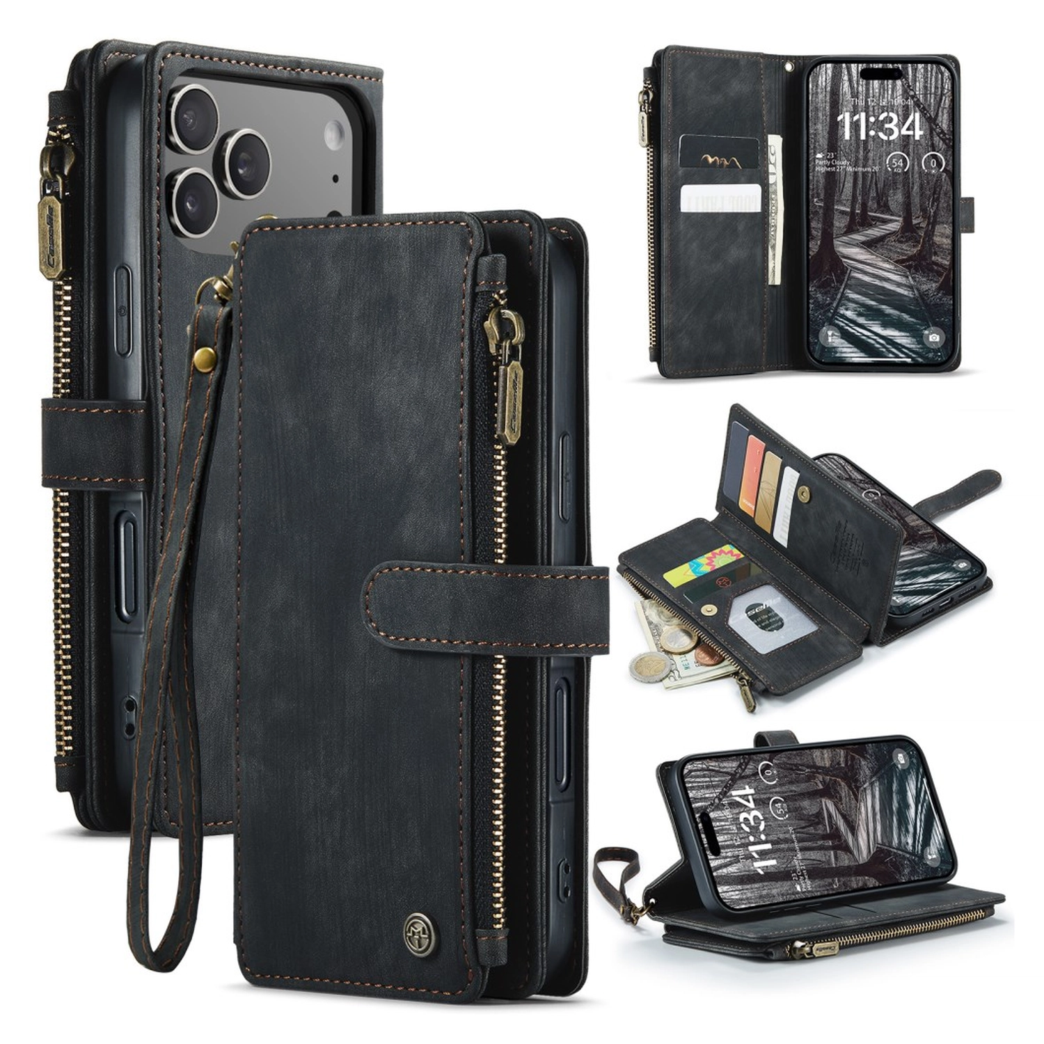 CaseMe C30 Apple iPhone 17 Pro Hoesje Pasjeshouder Book Case Zwart afbeelding 2
