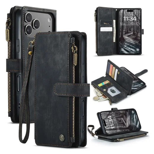 CaseMe C30 Apple iPhone 17 Pro Hoesje Pasjeshouder Book Case Zwart afbeelding 2