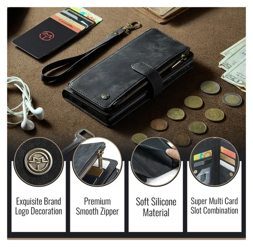 CaseMe C30 Apple iPhone 17 Pro Hoesje Pasjeshouder Book Case Zwart afbeelding 8