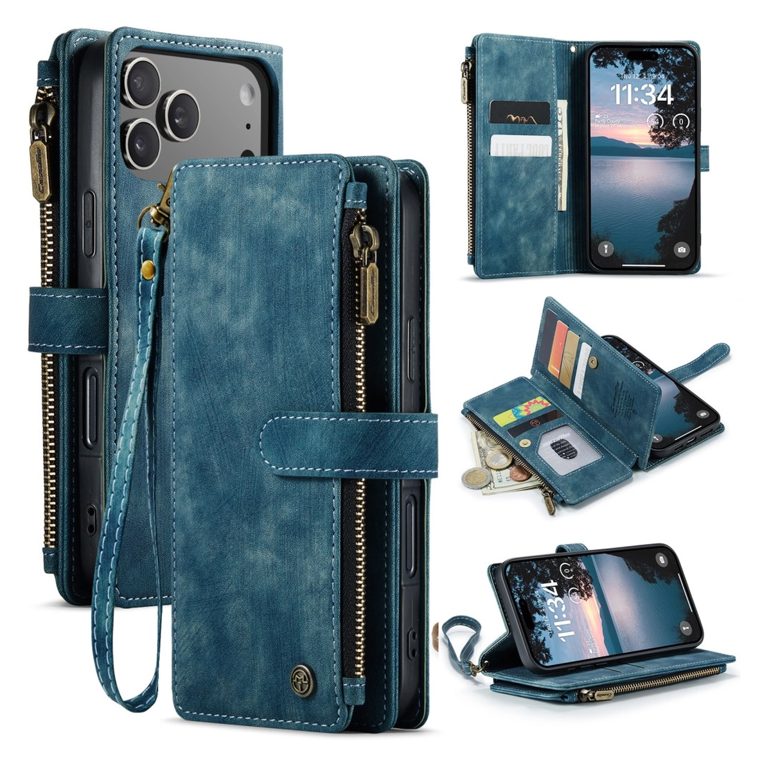 CaseMe C30 Apple iPhone 17 Pro Hoesje Pasjeshouder Book Case Blauw afbeelding 2