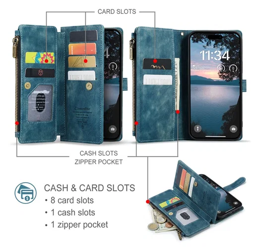 CaseMe C30 Apple iPhone 17 Pro Hoesje Pasjeshouder Book Case Blauw afbeelding 3
