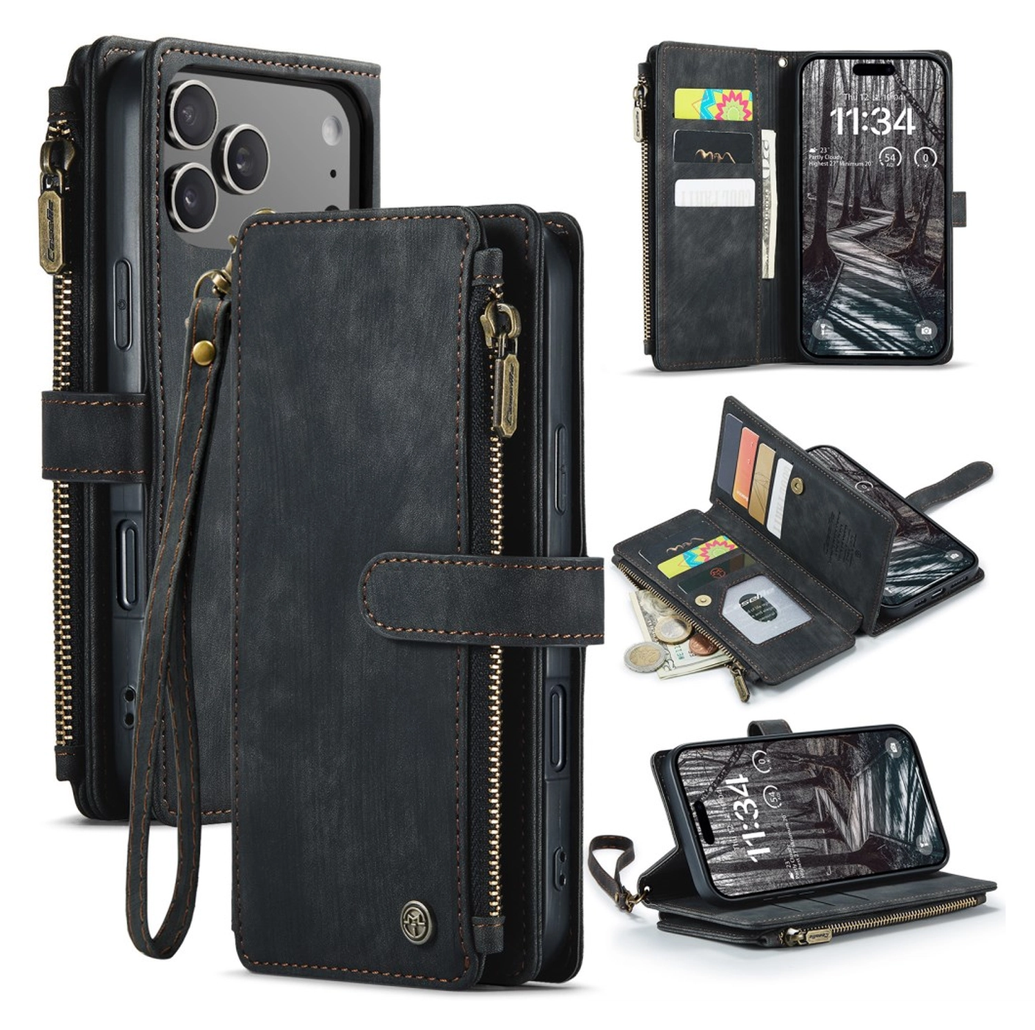 CaseMe C30 Apple iPhone 17 Pro Max Hoesje Pasjeshouder Book Case Zwart afbeelding 2