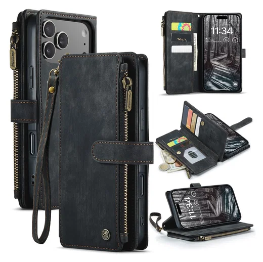 CaseMe C30 Apple iPhone 17 Pro Max Hoesje Pasjeshouder Book Case Zwart afbeelding 2