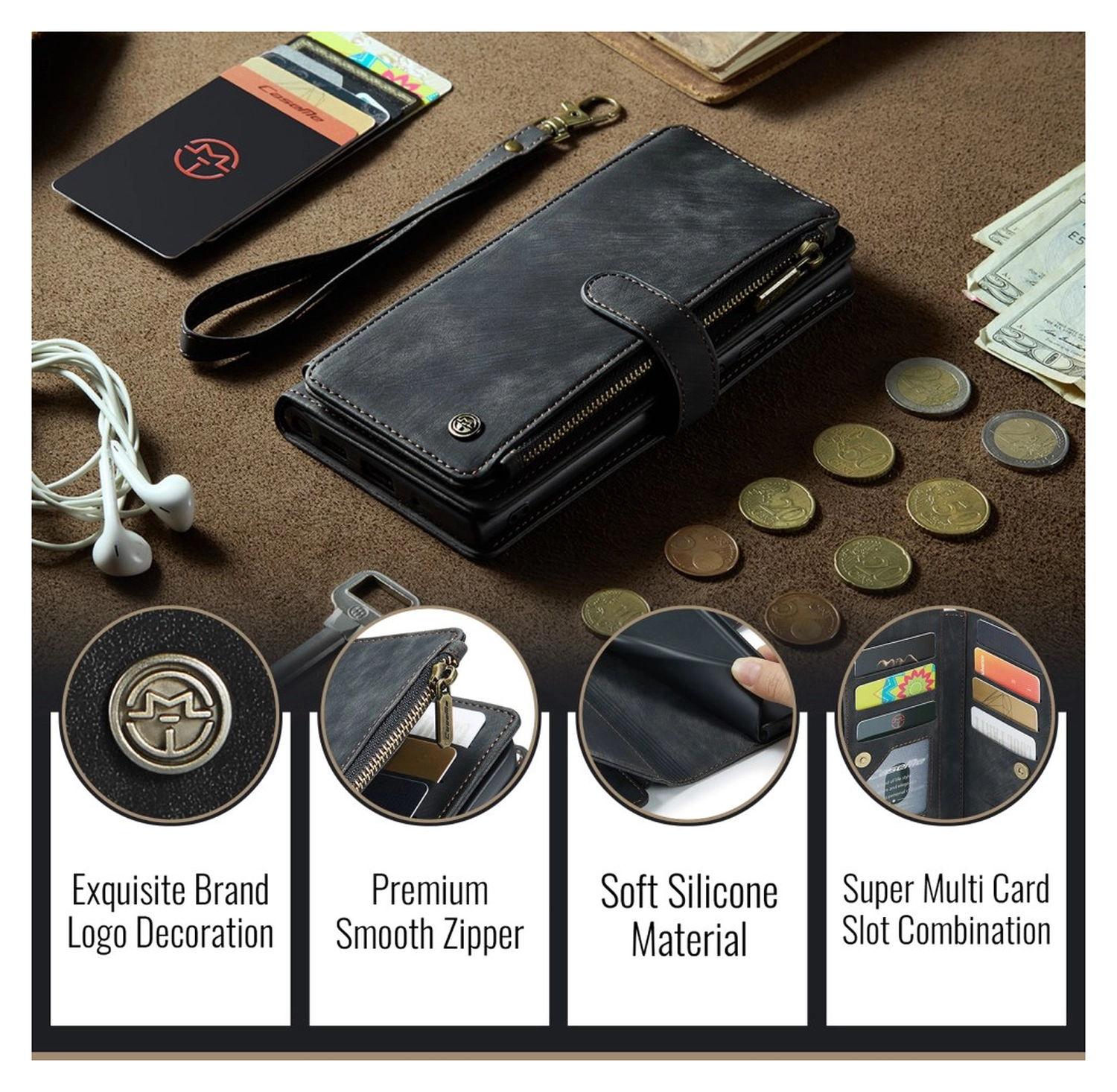 CaseMe C30 Apple iPhone 17 Pro Max Hoesje Pasjeshouder Book Case Zwart afbeelding 8