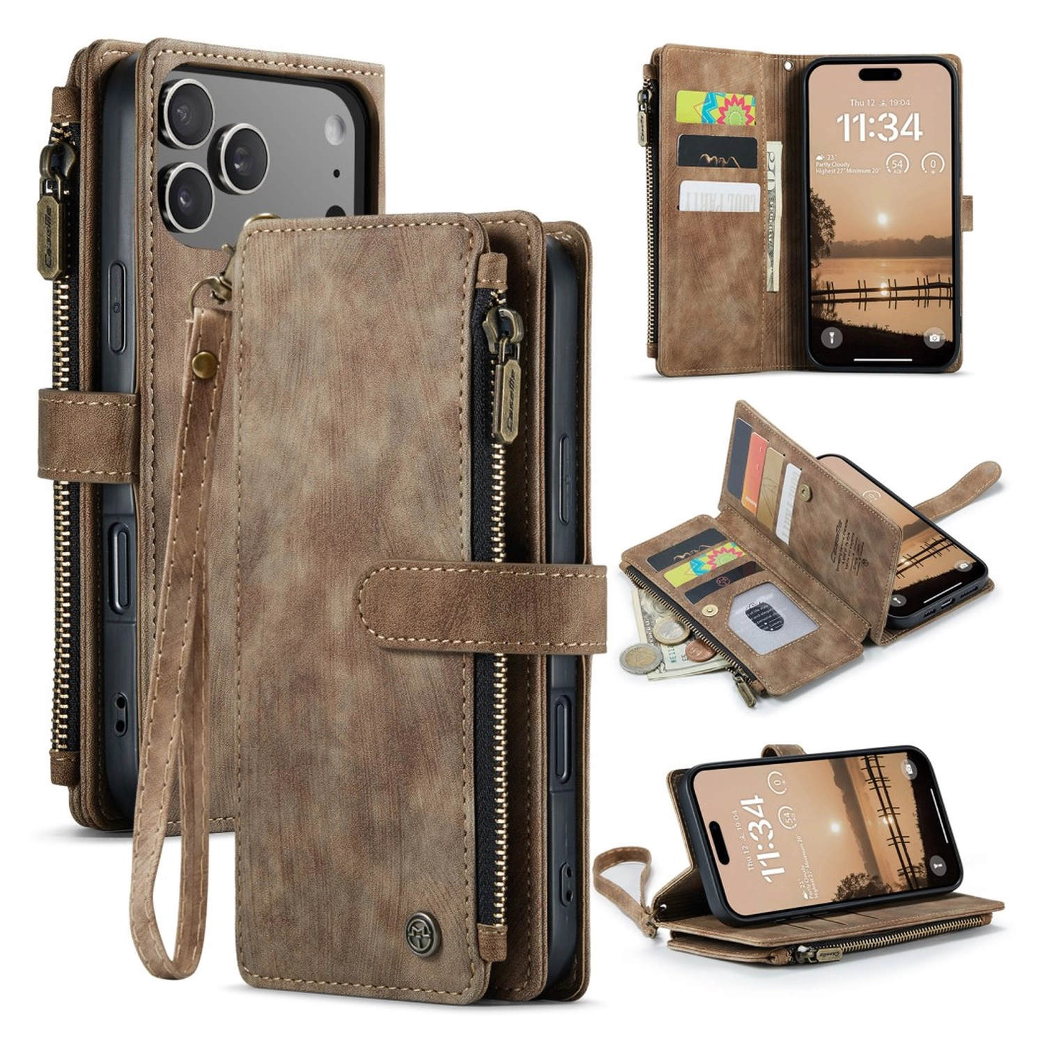 CaseMe C30 Apple iPhone 17 Pro Max Hoesje Pasjeshouder Book Case Bruin afbeelding 2